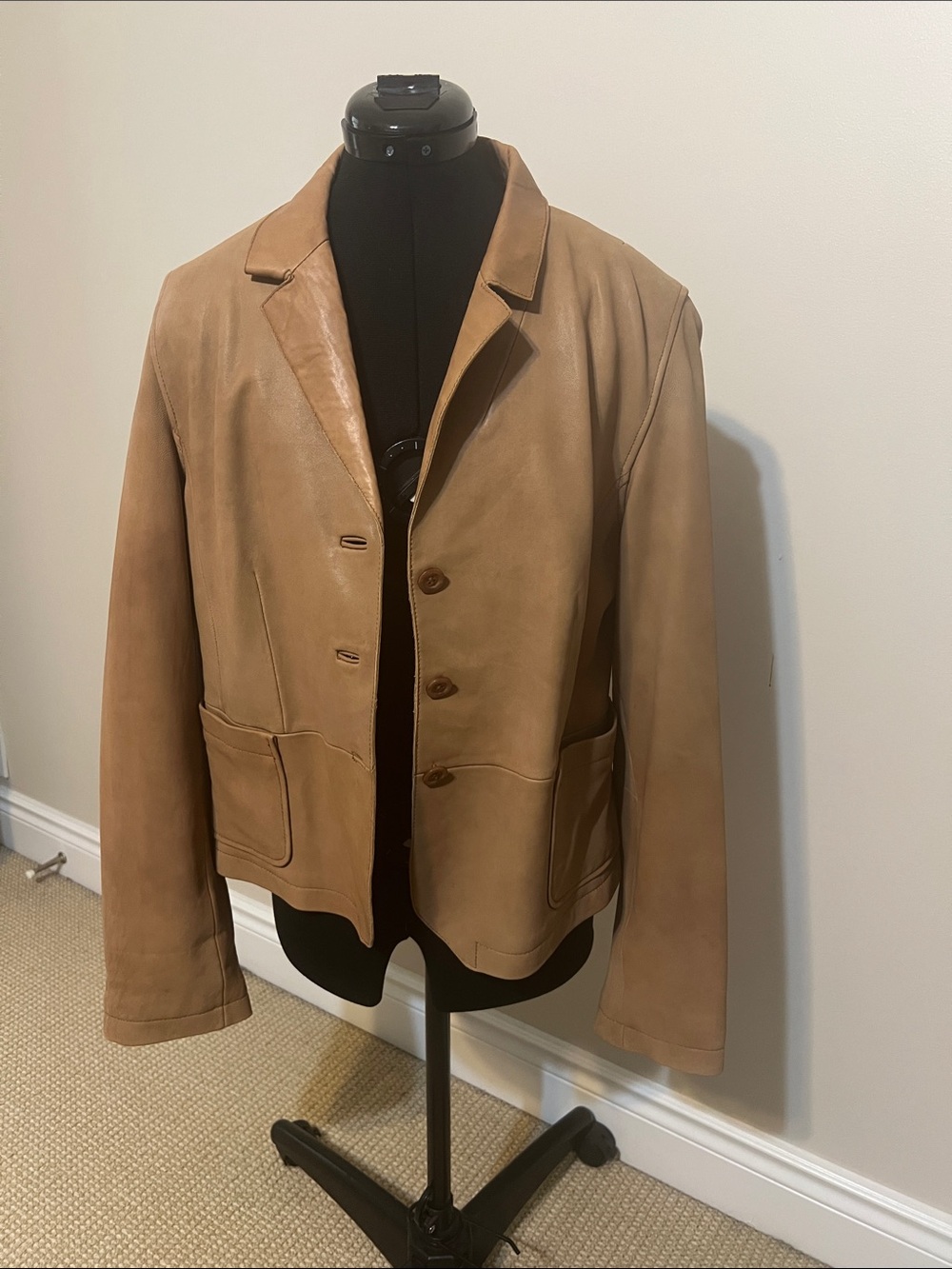 WILSON LEATHER Jacket Soft Lambskin (?) Button with Collar Vintage